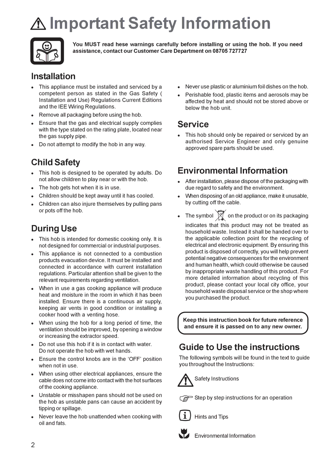 Zanussi ZGF 692, ZGF 682 manual Important Safety Information 