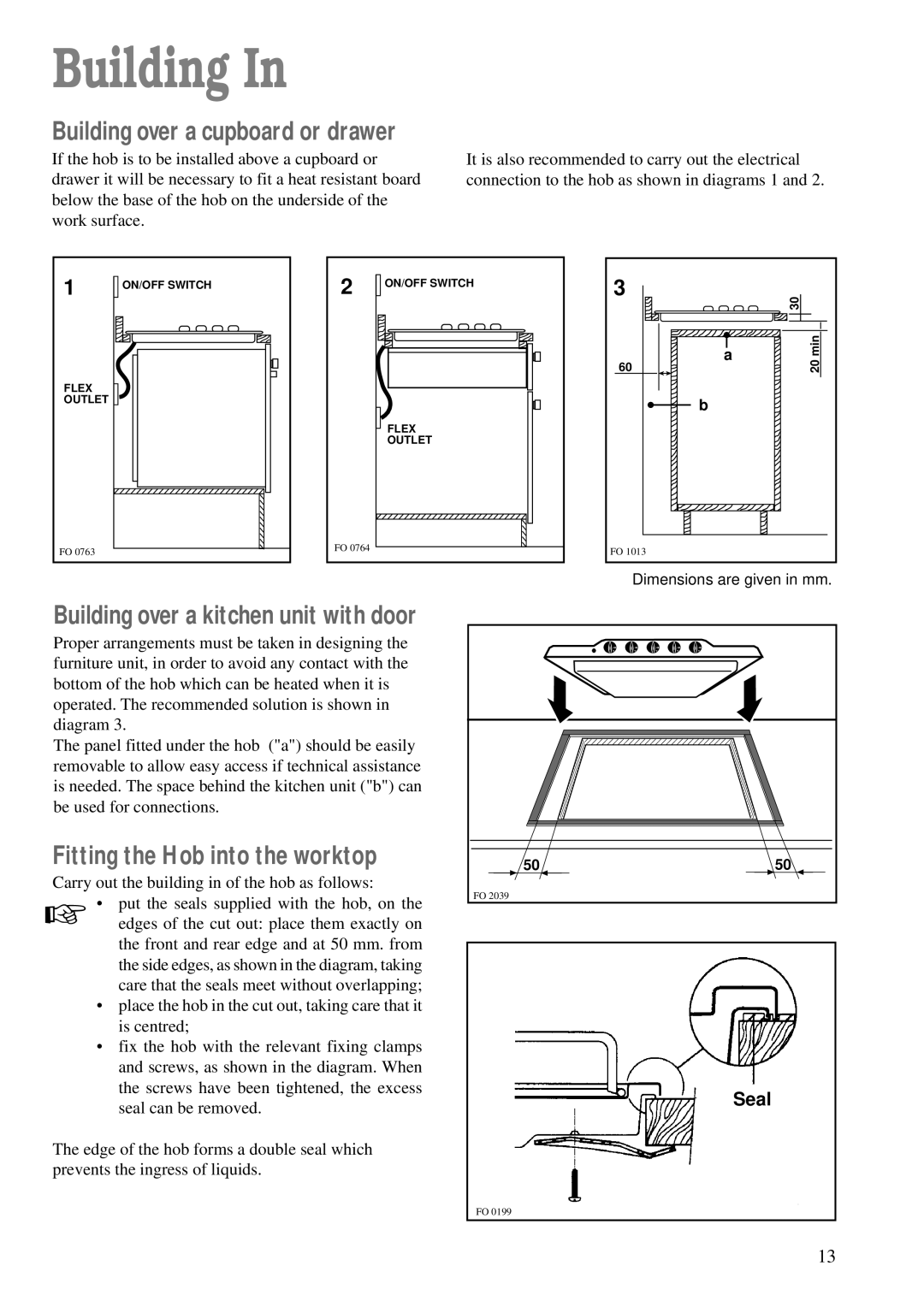 Zanussi ZGF 782 manual Building, Fitting the Hob into the worktop 