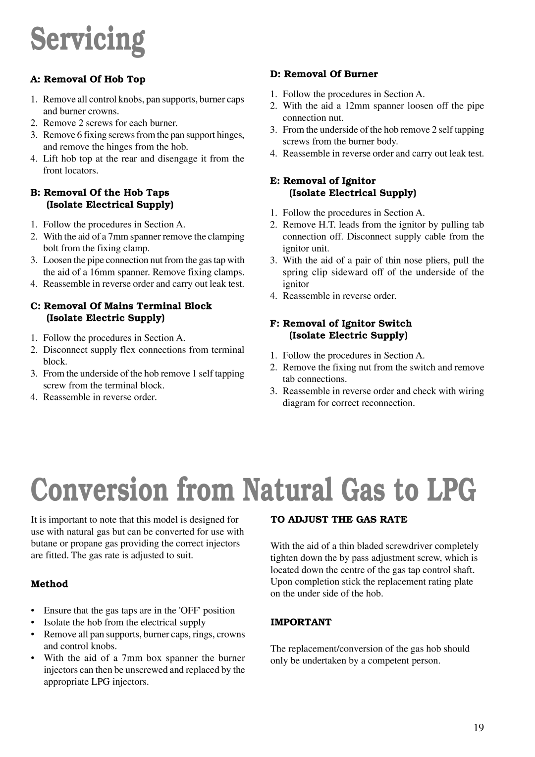 Zanussi ZGF 782 manual Servicing, To Adjust the GAS Rate 