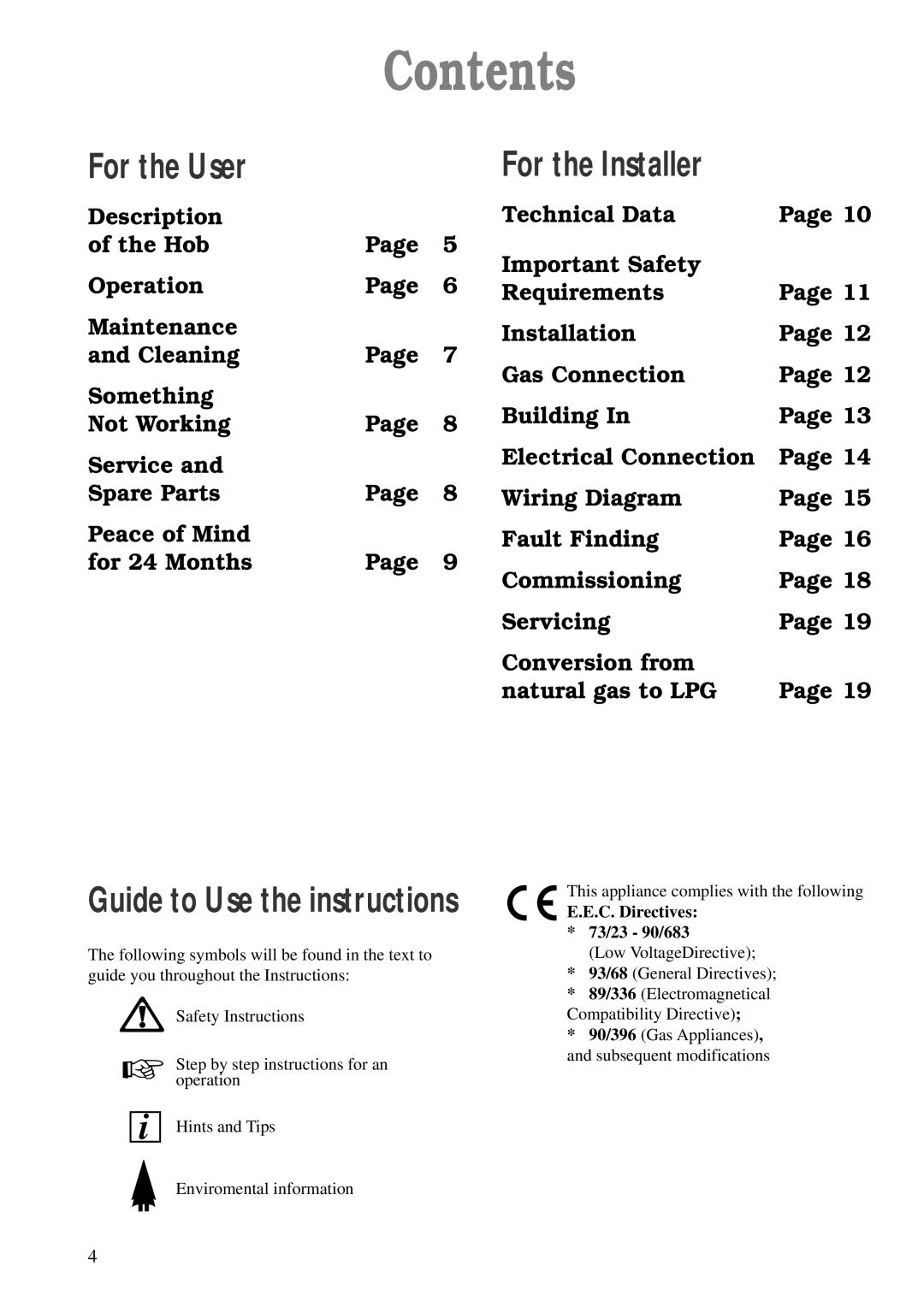 Zanussi ZGF 782 manual Contents 