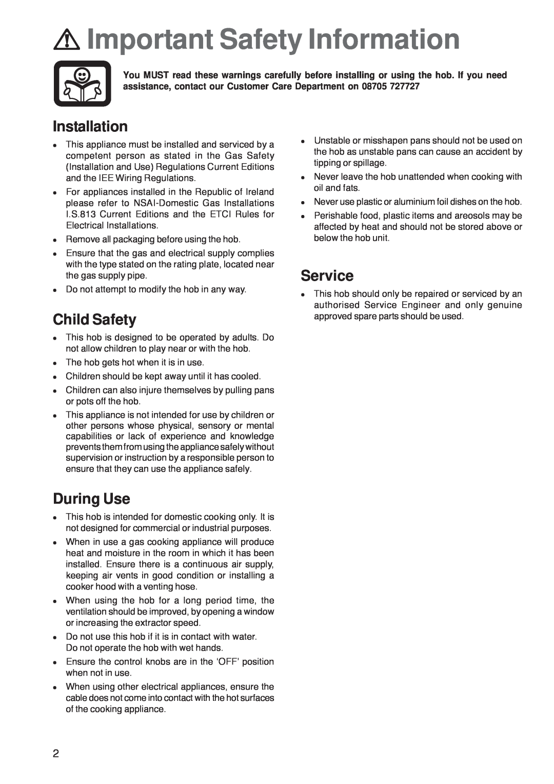 Zanussi ZGF 7820 manual Important Safety Information, Installation, Child Safety, During Use, Service 