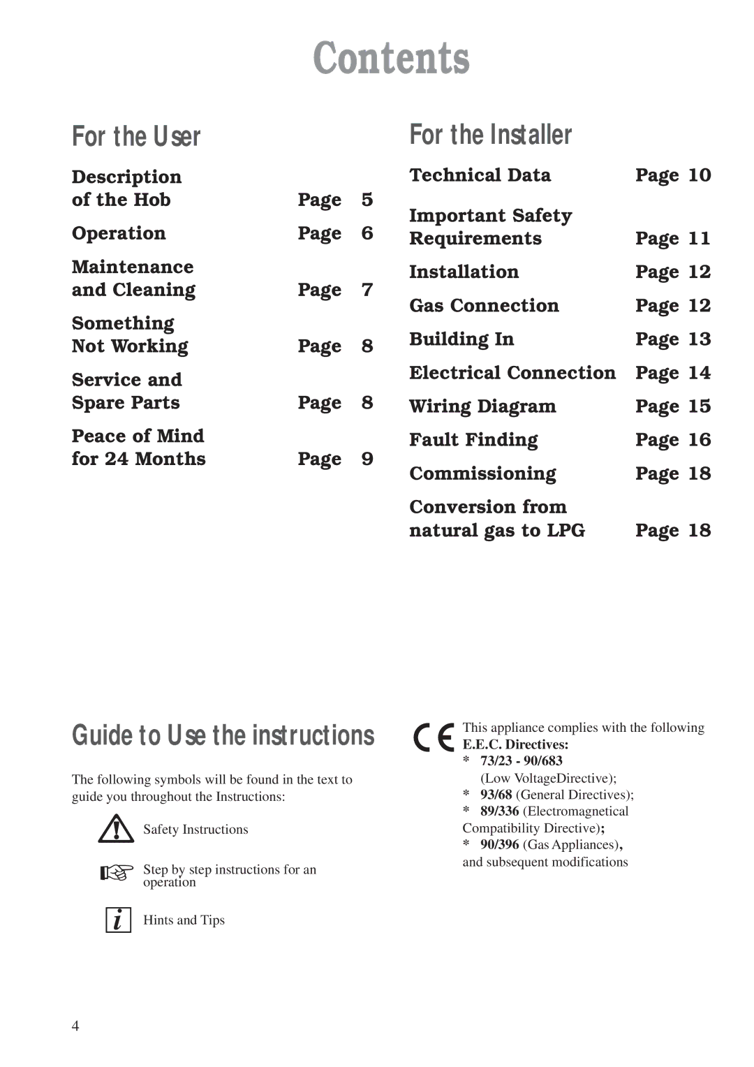 Zanussi ZGF 982 manual Contents 