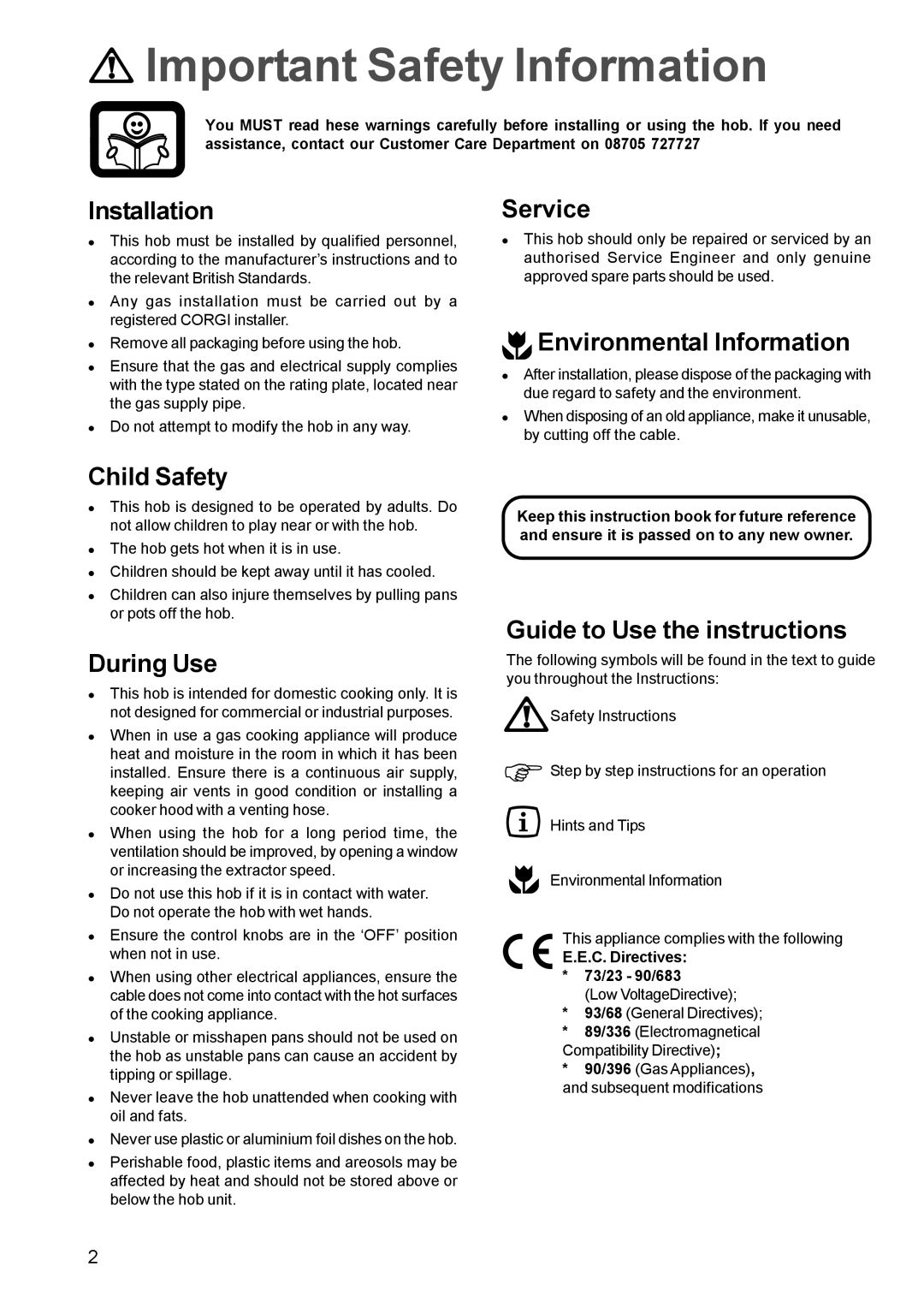 Zanussi ZGF782C manual Important Safety Information 