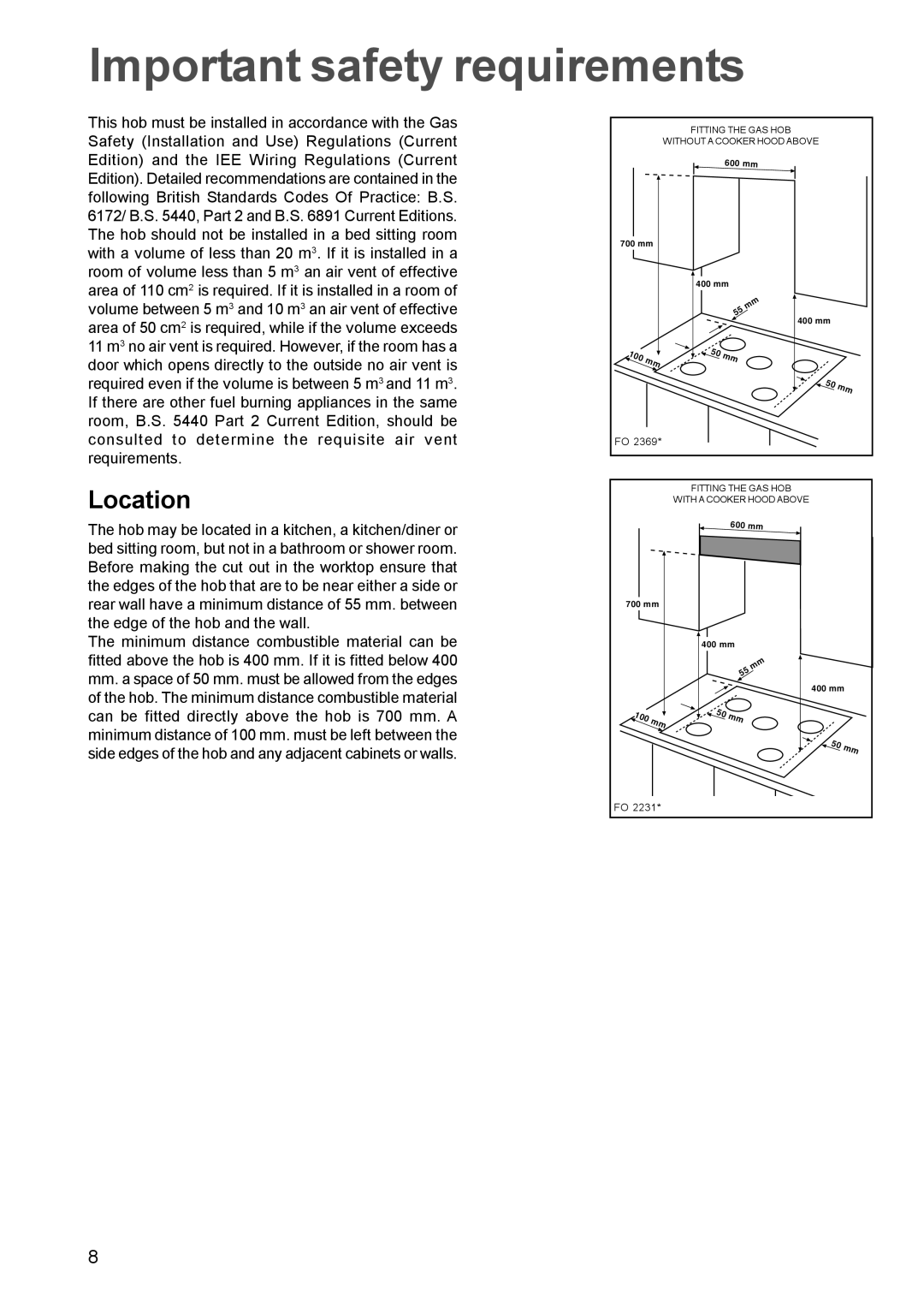 Zanussi ZGF782C manual Important safety requirements, Location 