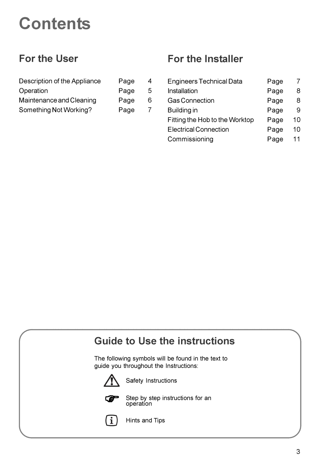 Zanussi ZGG 659 manual Contents 