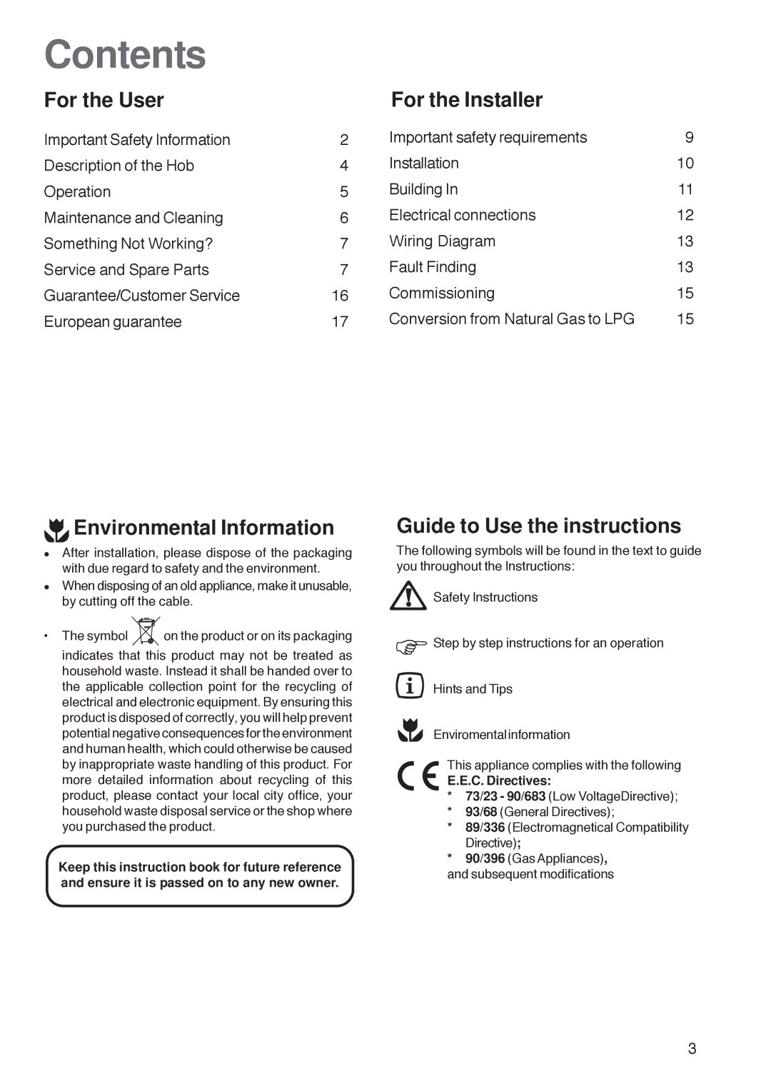 Zanussi ZGG 782 manual Contents 