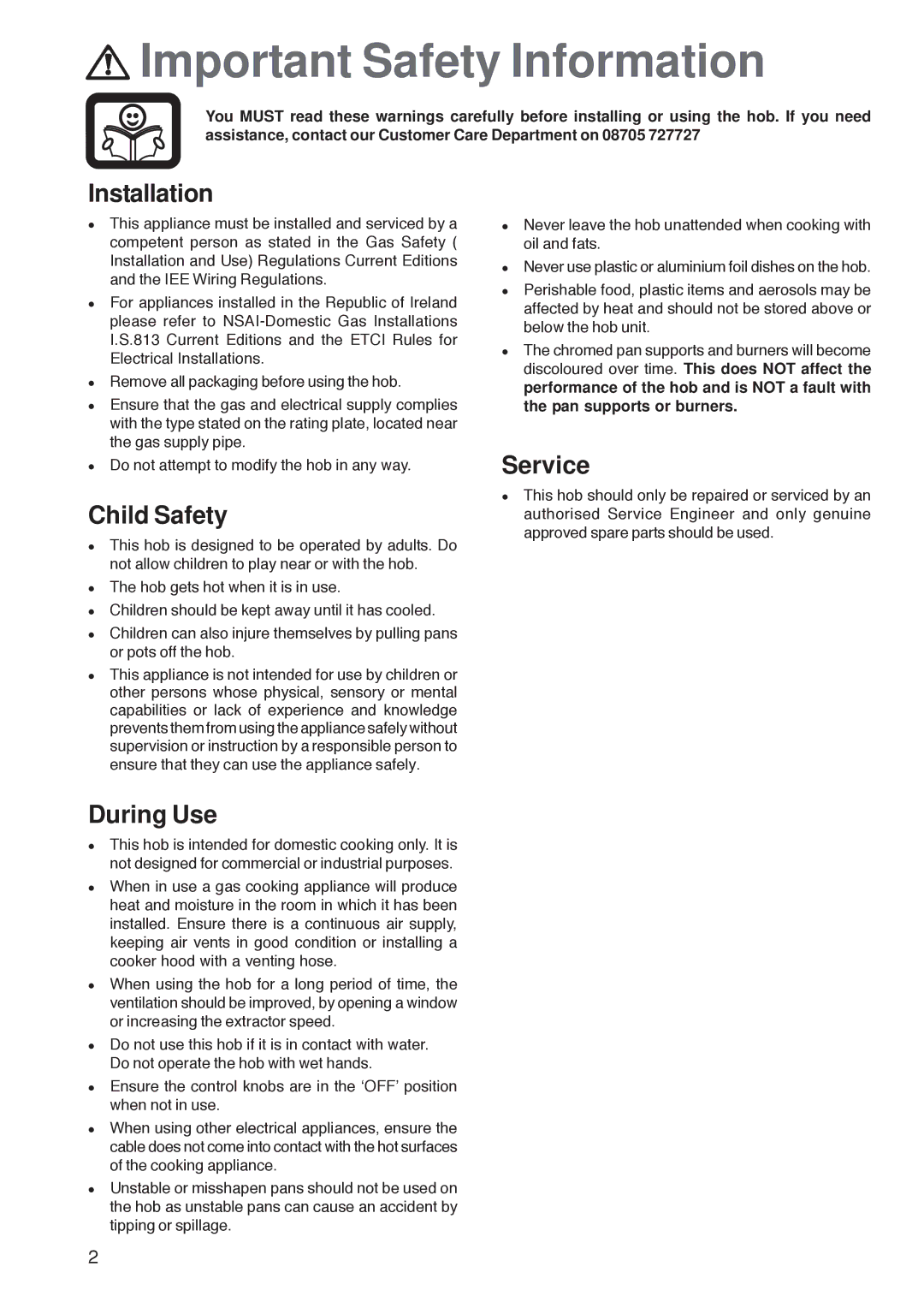 Zanussi ZGL 62 ITX manual Important Safety Information, Installation, Child Safety, During Use, Service 