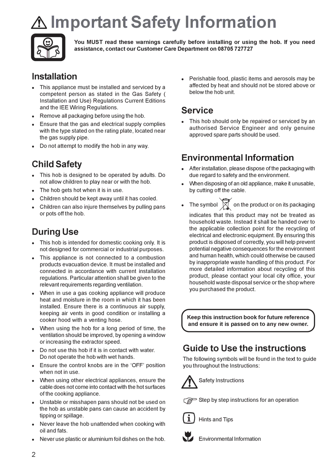 Zanussi ZGL 62 manual Important Safety Information 