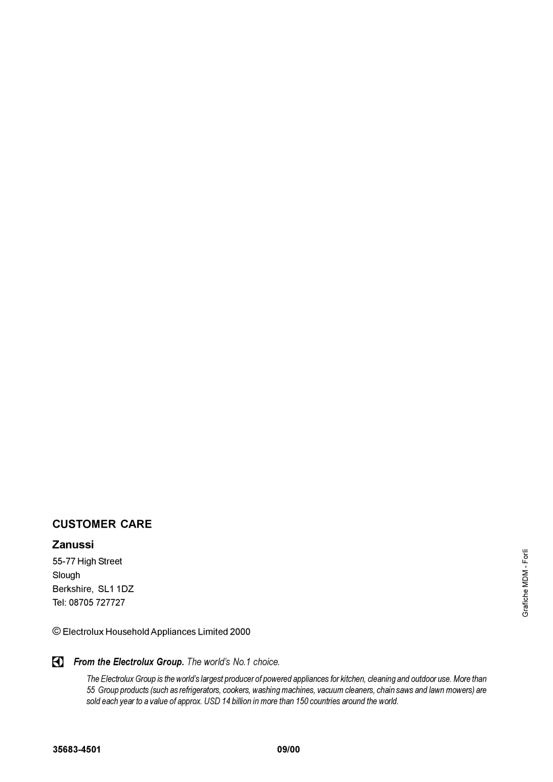 Zanussi ZGP 982 manual Customer Care 