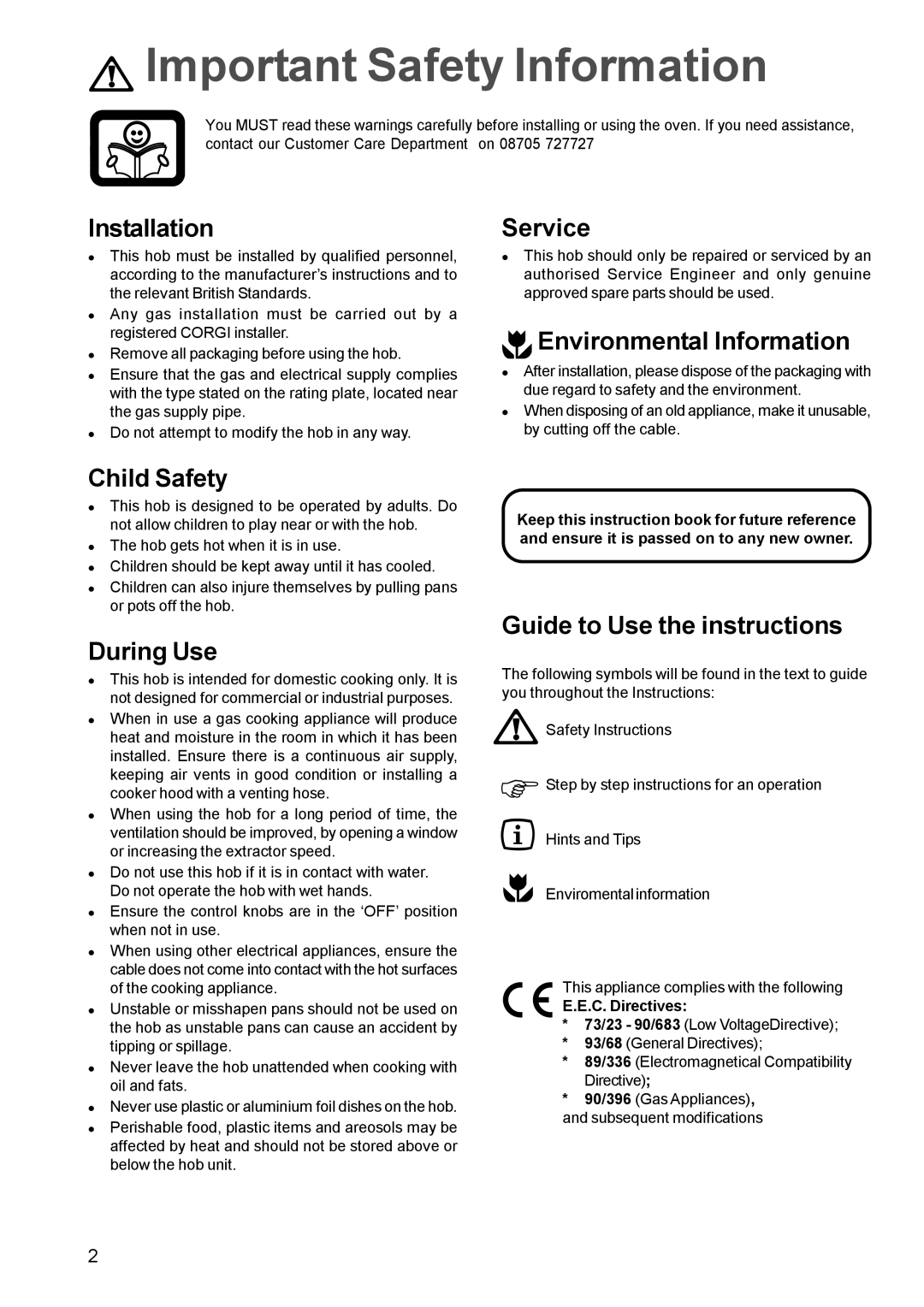 Zanussi ZGP 982 manual Important Safety Information 