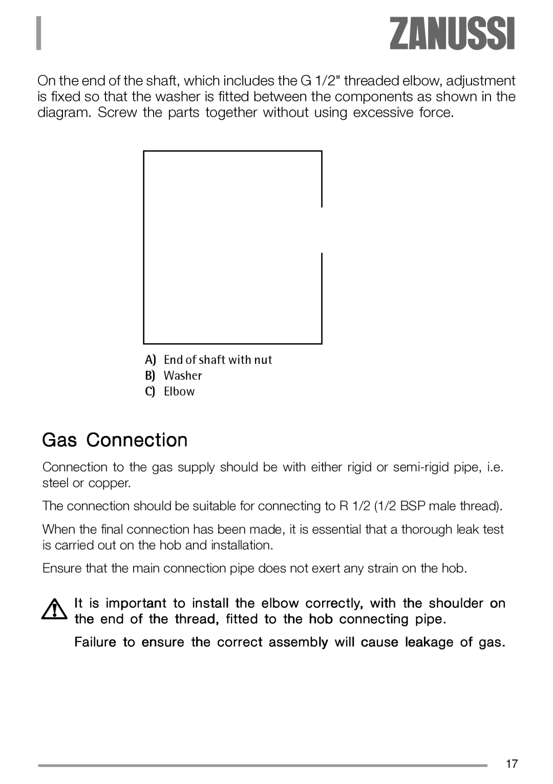 Zanussi ZGS 322 manual Gas Connection 