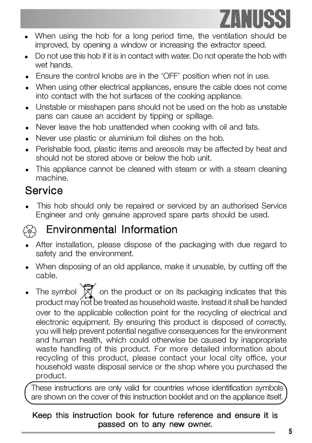 Zanussi ZGS 322 manual Service, Environmental Information 