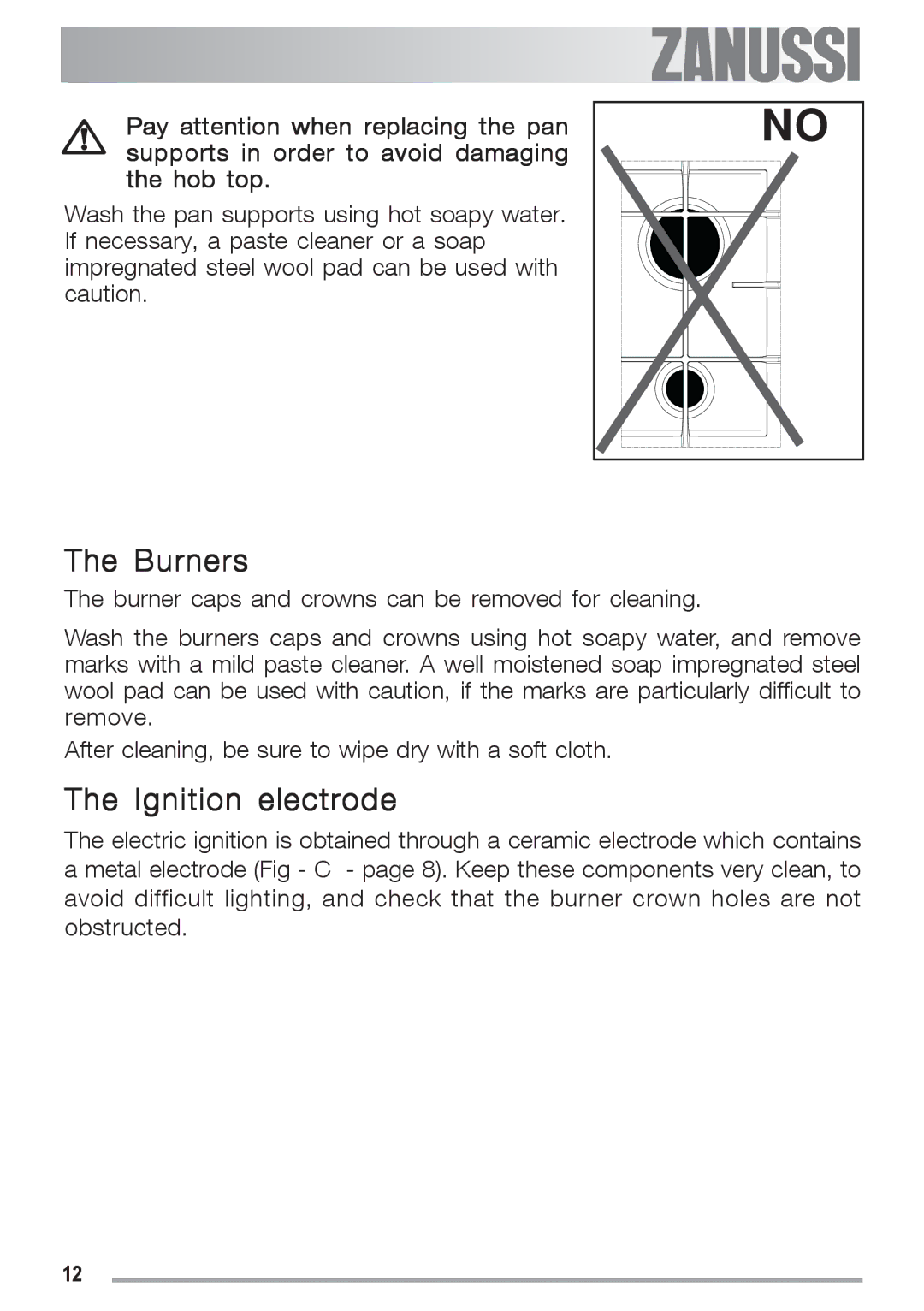 Zanussi ZGS 682 ICT manual Burners, Ignition electrode 