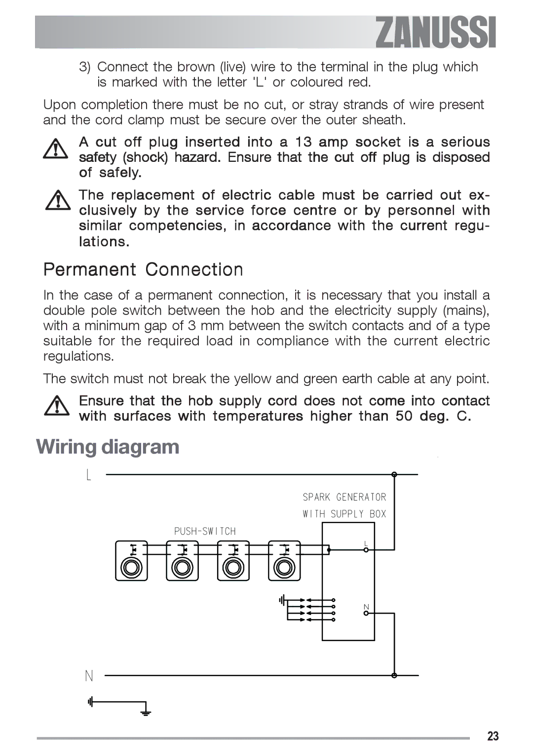 Zanussi ZGS 682 ICT manual Wiring diagram, Permanent Connection 