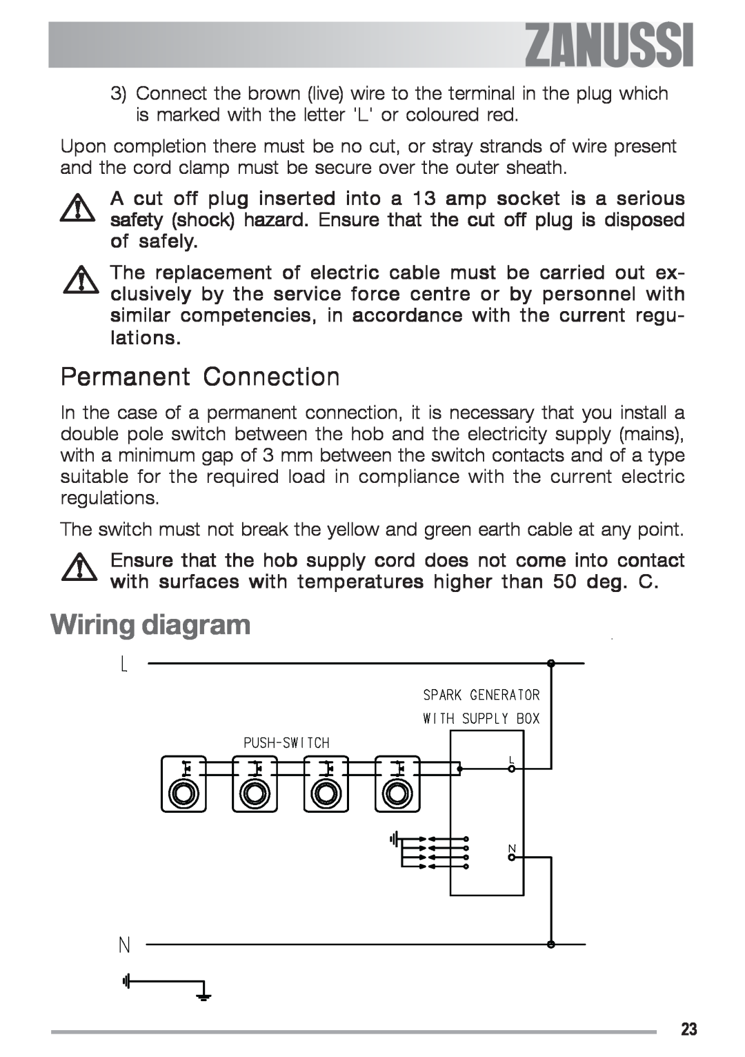 Zanussi ZGS 682 ICT manual Wiring diagram, Permanent Connection 