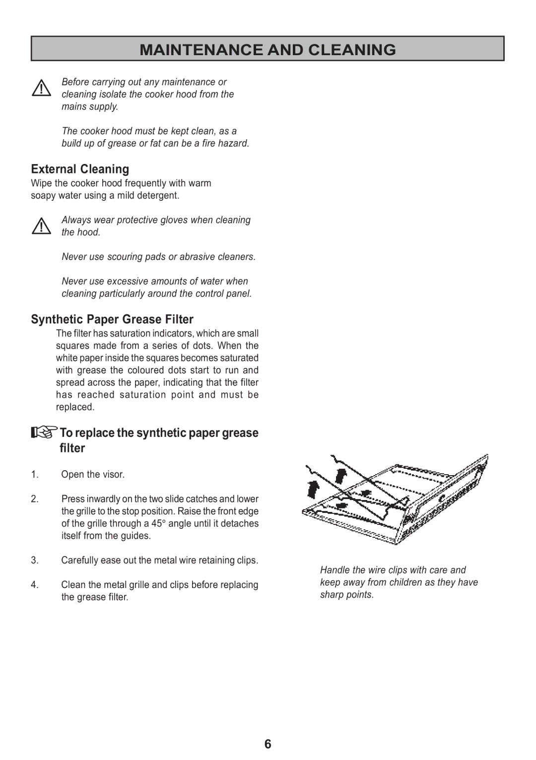 Zanussi ZH 280 manual Maintenance and Cleaning, External Cleaning, Synthetic Paper Grease Filter 