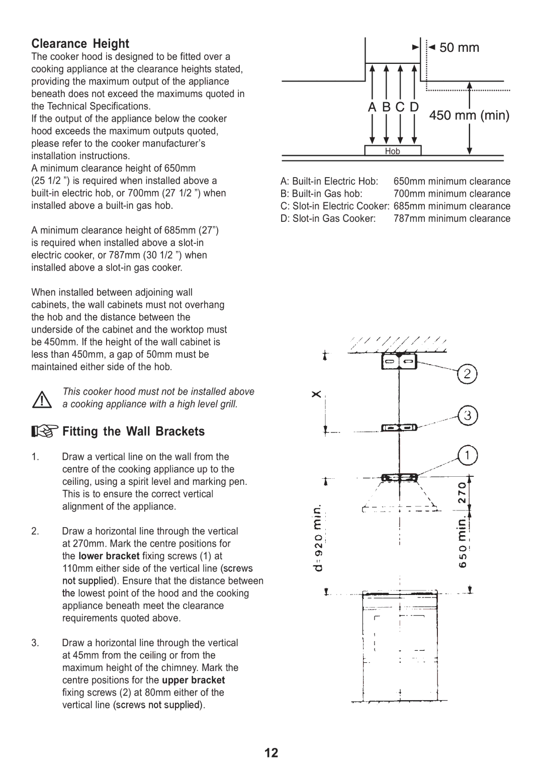 Zanussi ZHC 613, ZHC 913 manual Clearance Height, Fitting the Wall Brackets 