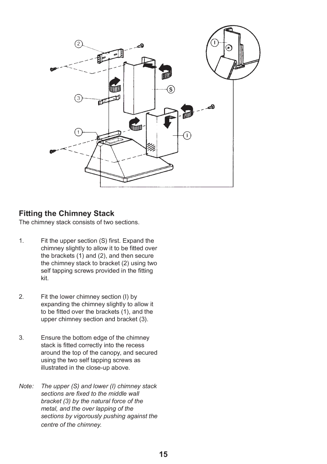 Zanussi ZHC 913, ZHC 613 manual Fitting the Chimney Stack 