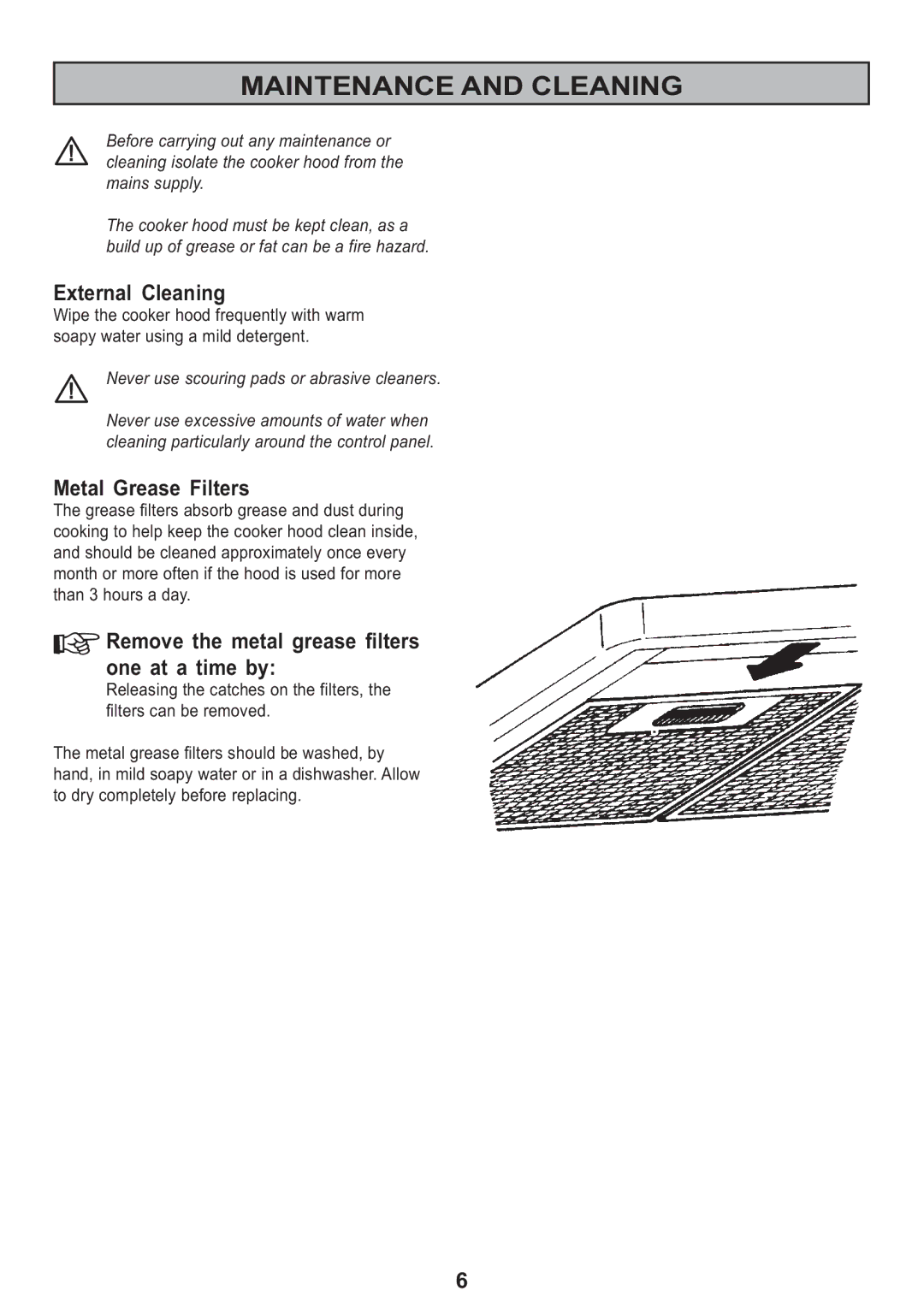 Zanussi ZHC 613, ZHC 913 manual Maintenance and Cleaning, External Cleaning, Metal Grease Filters 