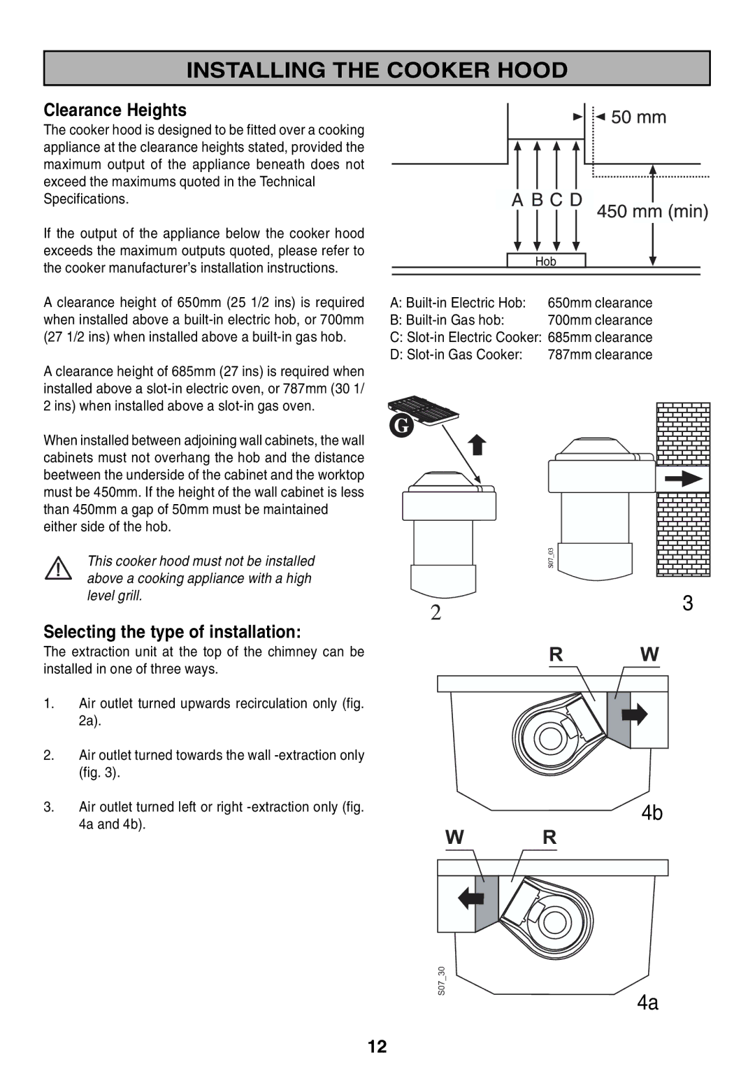 Zanussi ZHC 916X manual Clearance Heights, Selecting the type of installation 