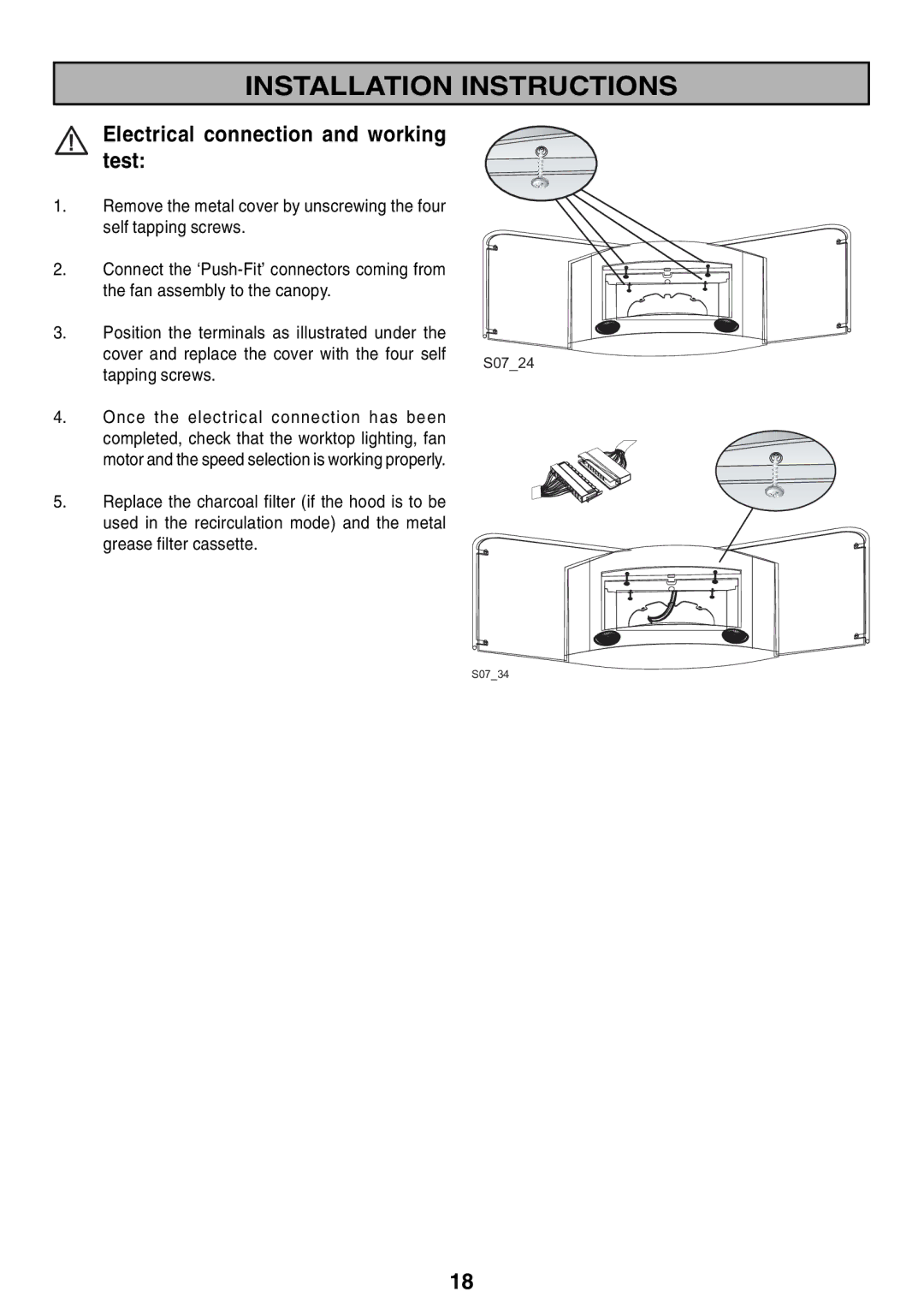 Zanussi ZHC 916X manual Electrical connection and working test 