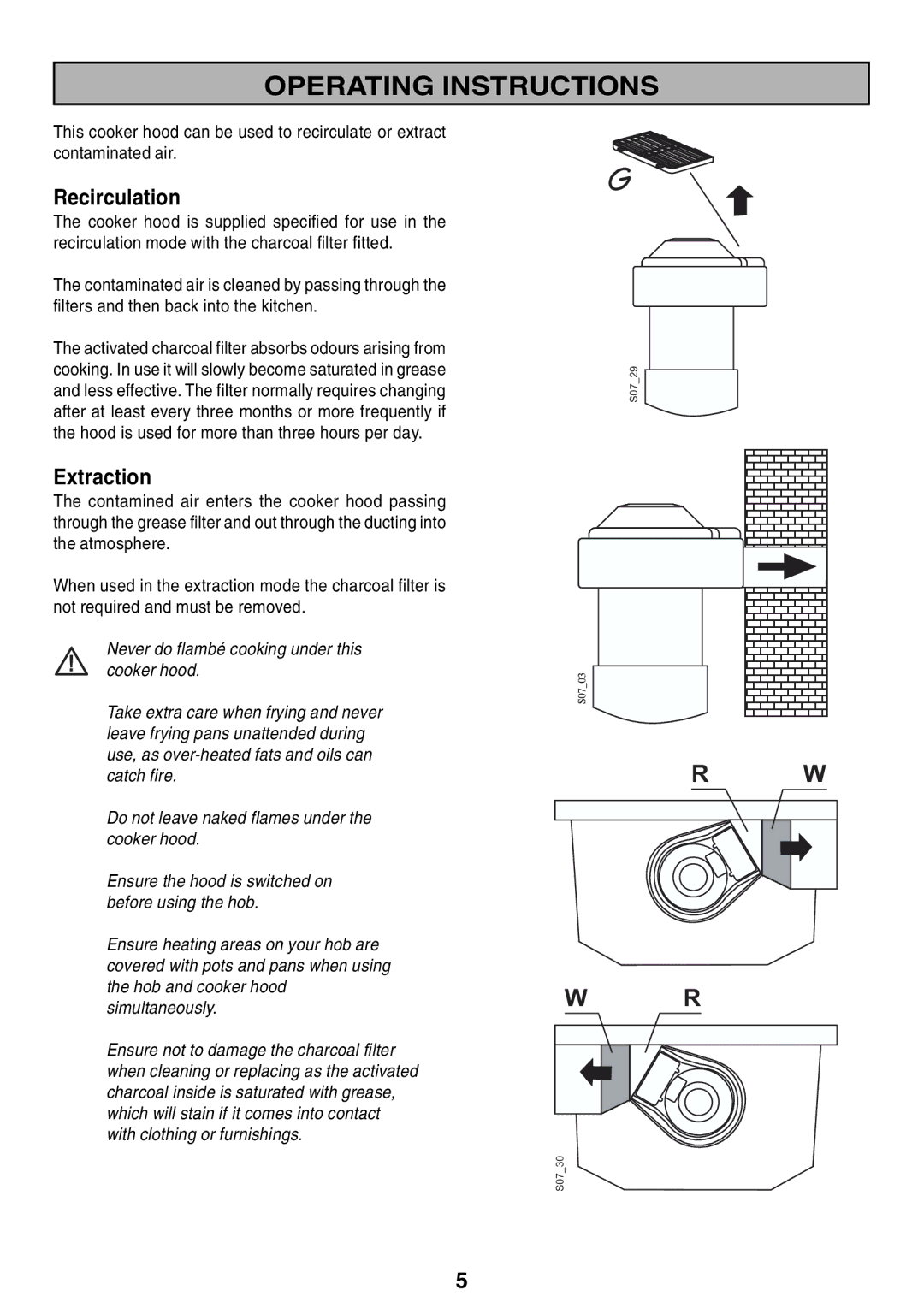 Zanussi ZHC 916X manual Recirculation, Extraction 