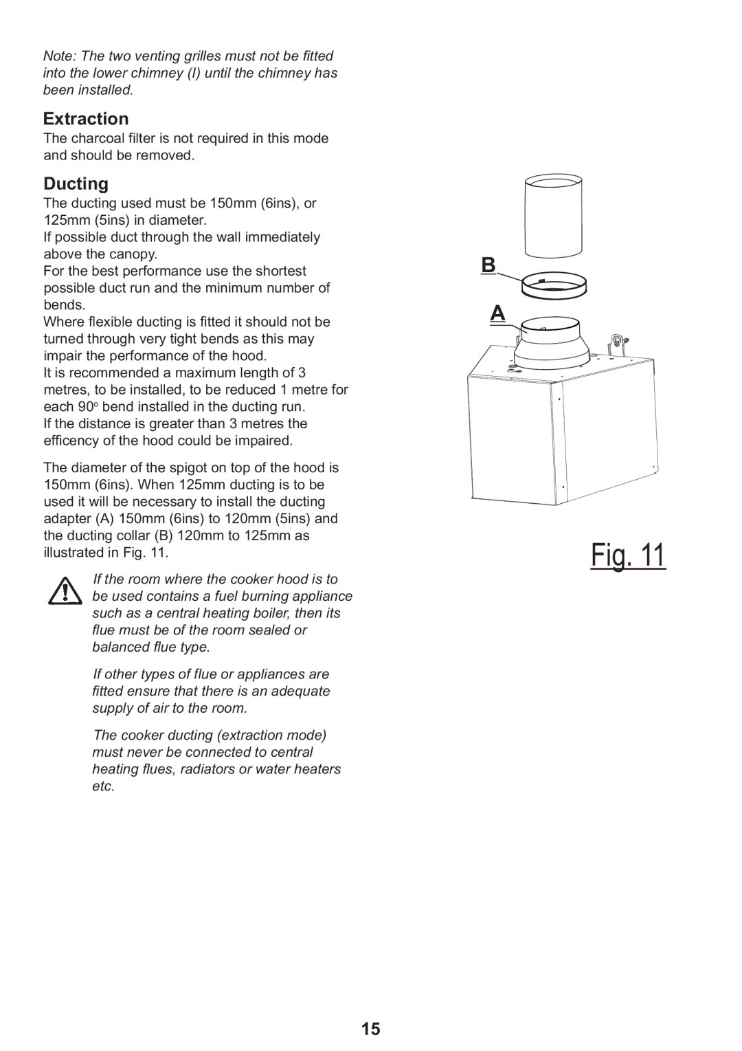 Zanussi ZHC 925 manual Extraction, Ducting 