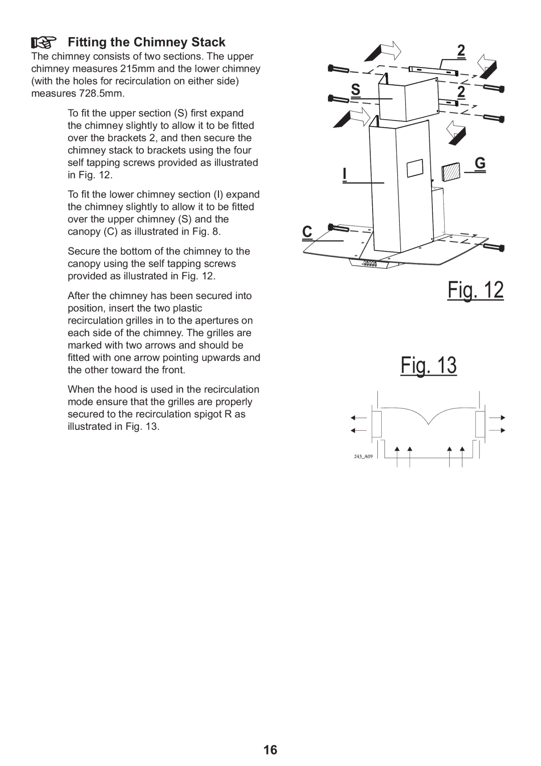 Zanussi ZHC 925 manual Fitting the Chimney Stack 