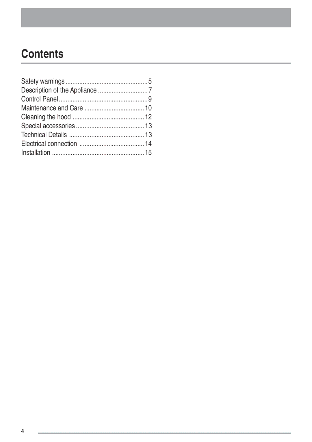 Zanussi ZHC 9254X user manual Contents 