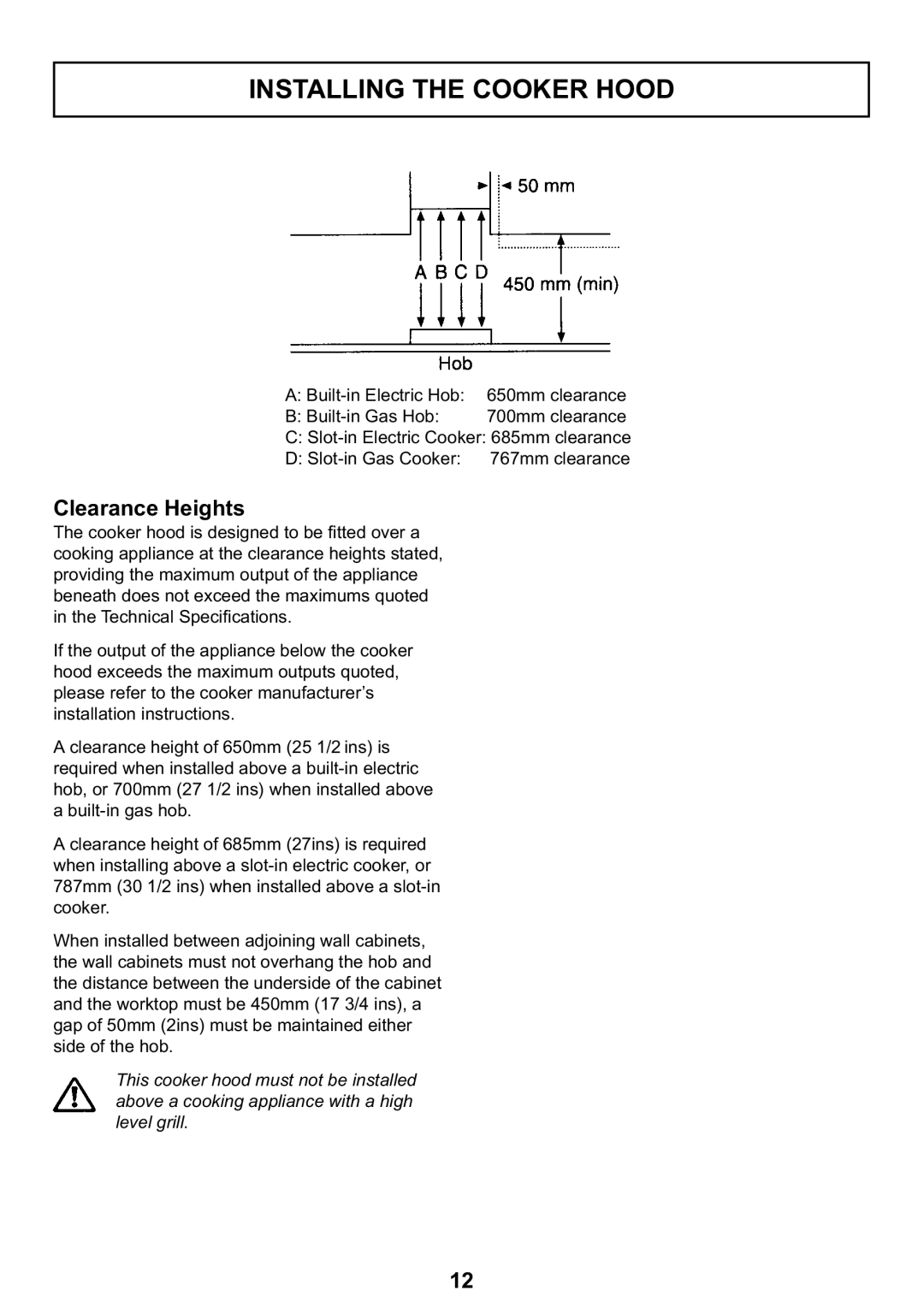 Zanussi ZHC 935 manual Clearance Heights 