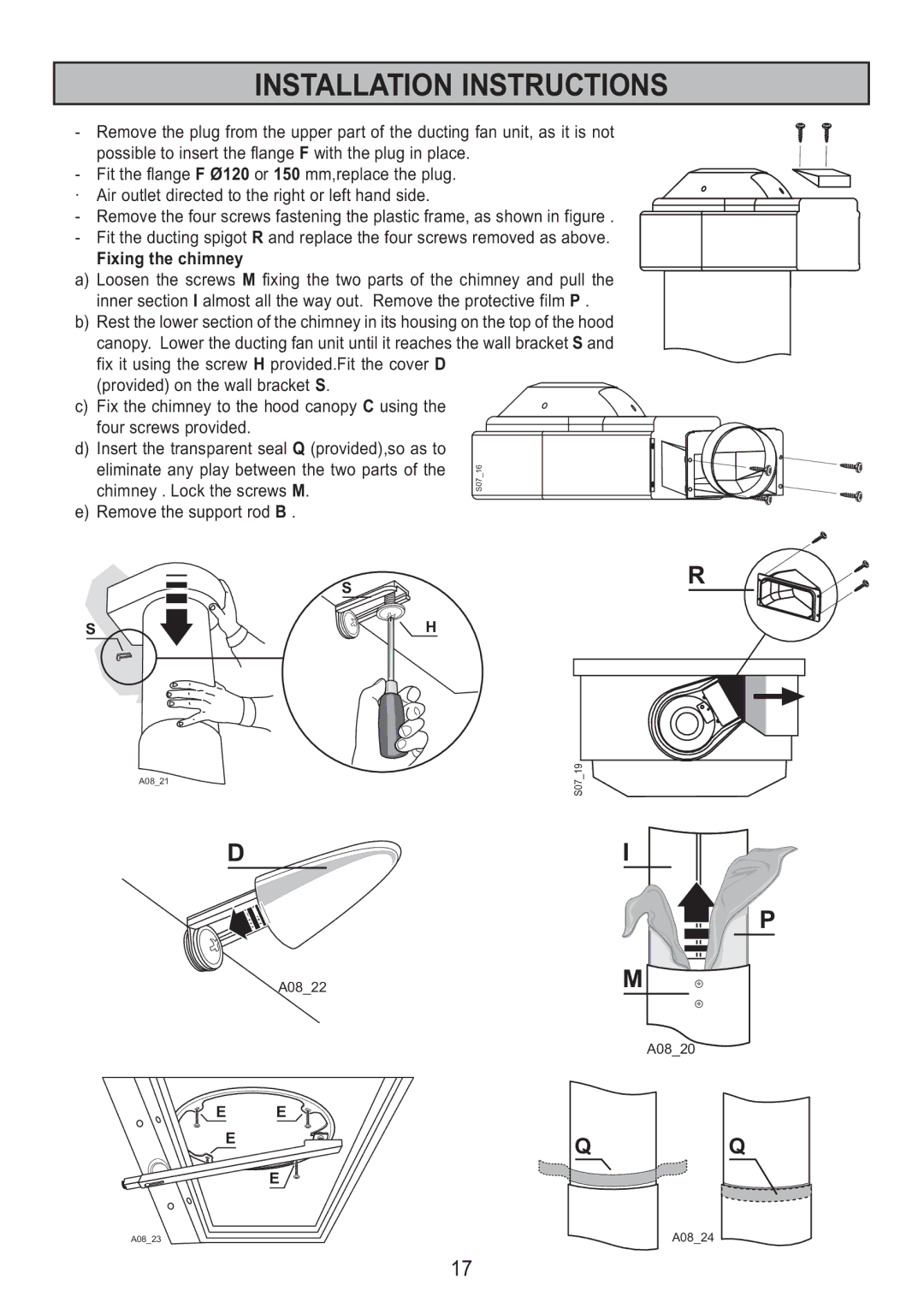 Zanussi ZHC 95 ALU manual Fixing the chimney 