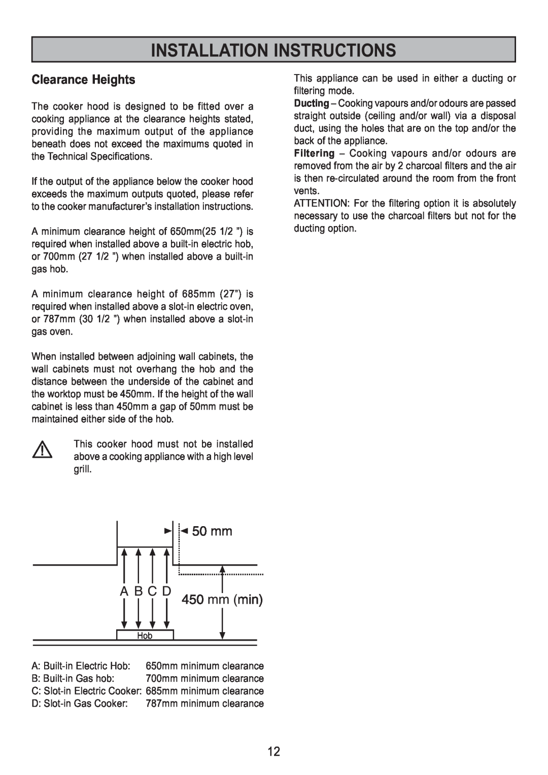 Zanussi ZHC 95 ALU manual Clearance Heights, Installation Instructions 