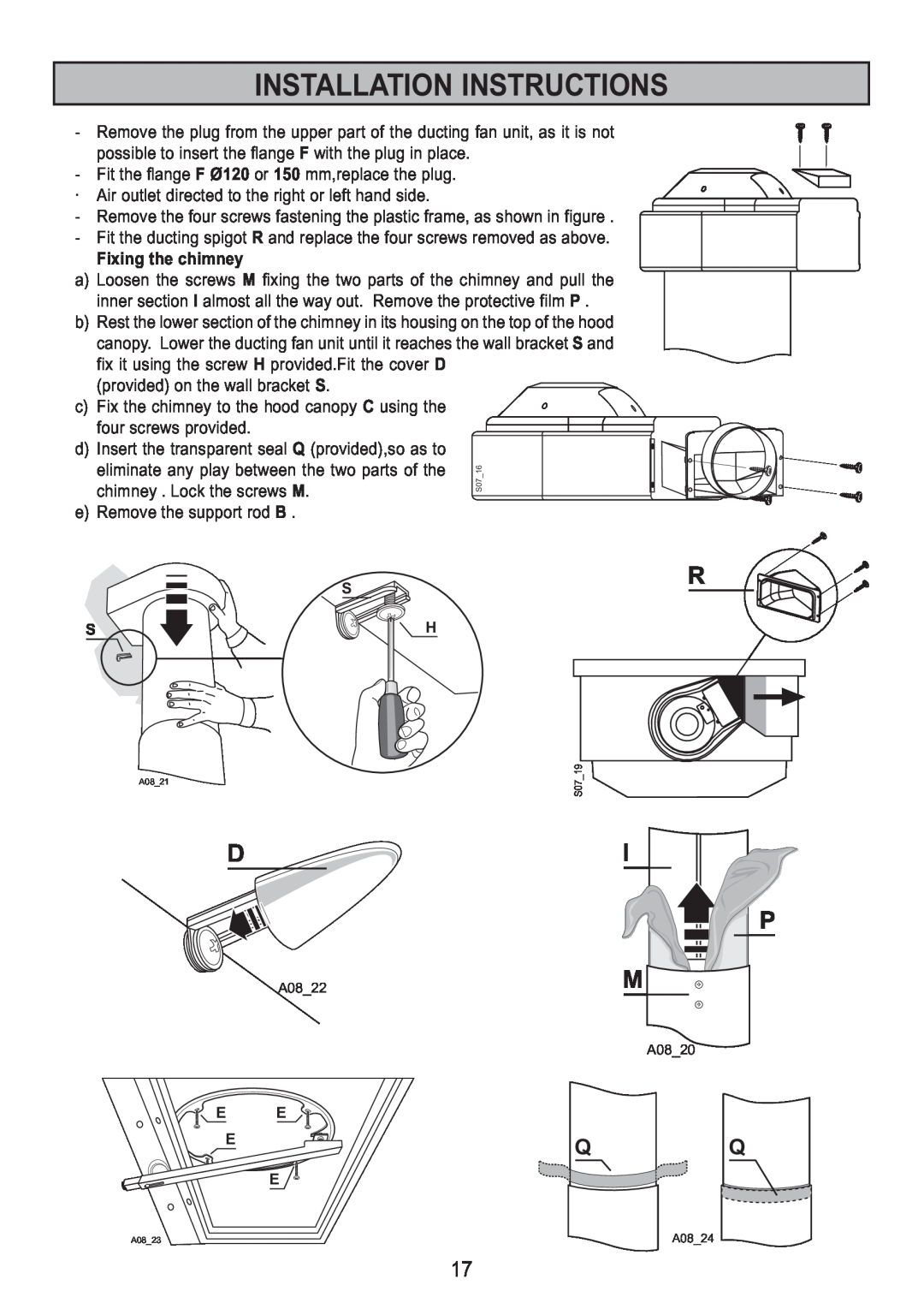 Zanussi ZHC 95 ALU manual Fixing the chimney, Installation Instructions 