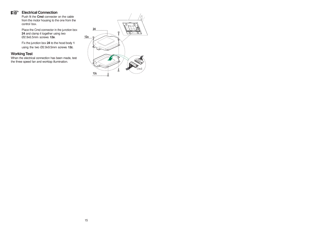 Zanussi ZHC 951 manual Electrical Connection, Working Test 