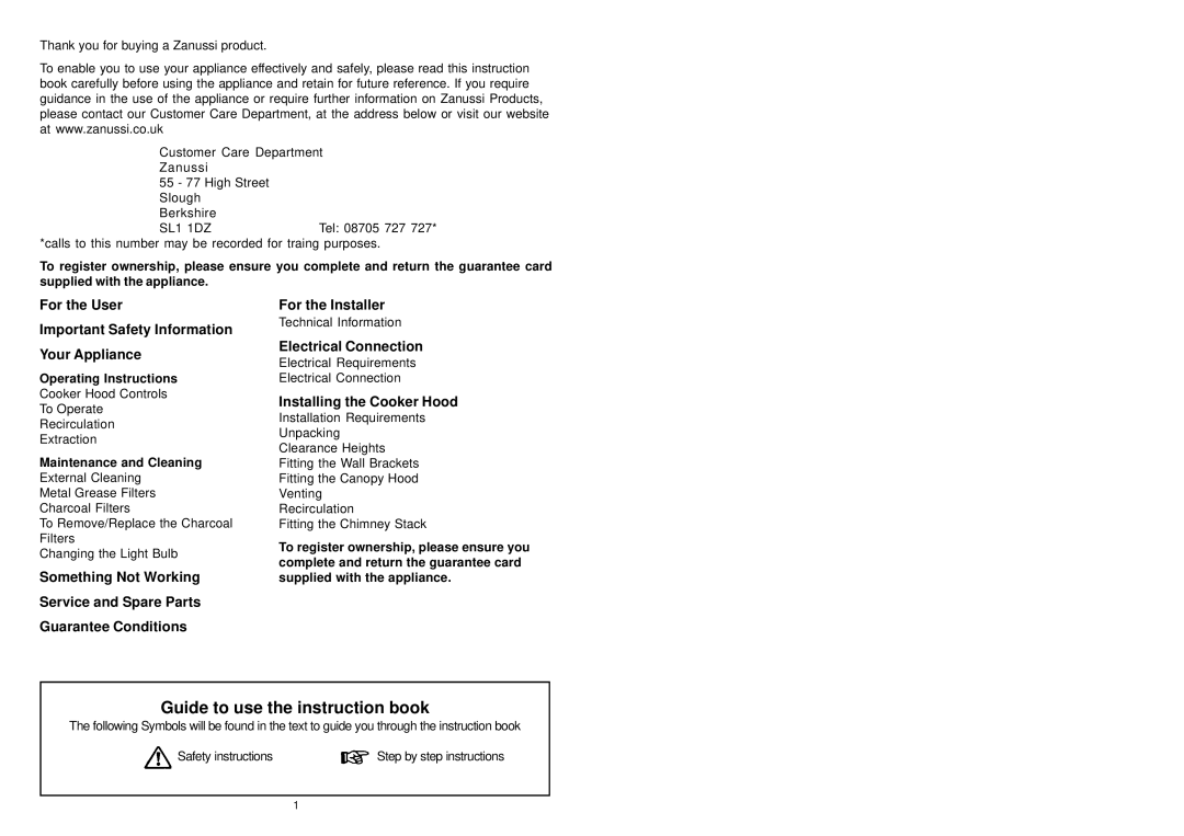 Zanussi ZHC 951 manual For the User Important Safety Information Your Appliance, Electrical Connection 