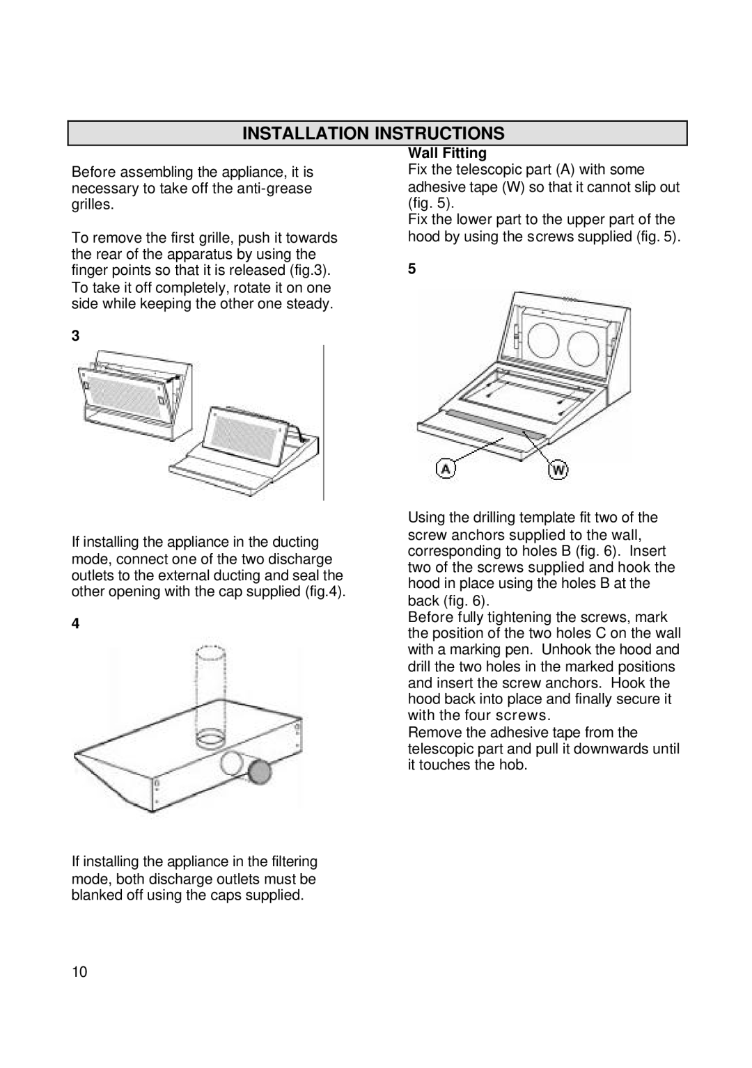 Zanussi ZHC72X installation instructions Wall Fitting 