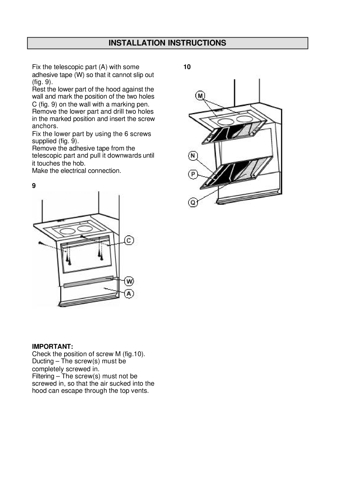 Zanussi ZHC72X installation instructions Installation Instructions 