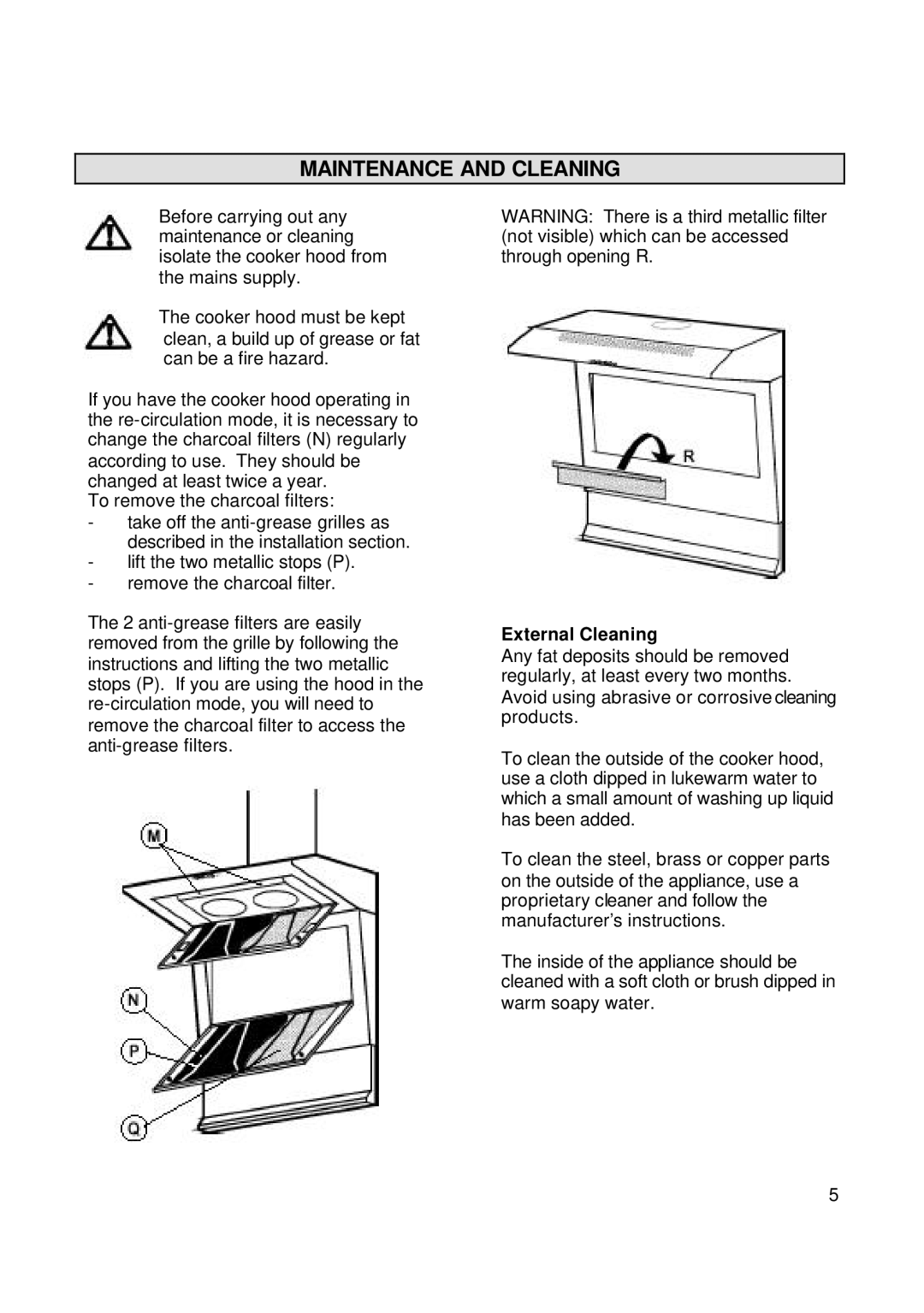 Zanussi ZHC72X installation instructions Maintenance and Cleaning, External Cleaning 