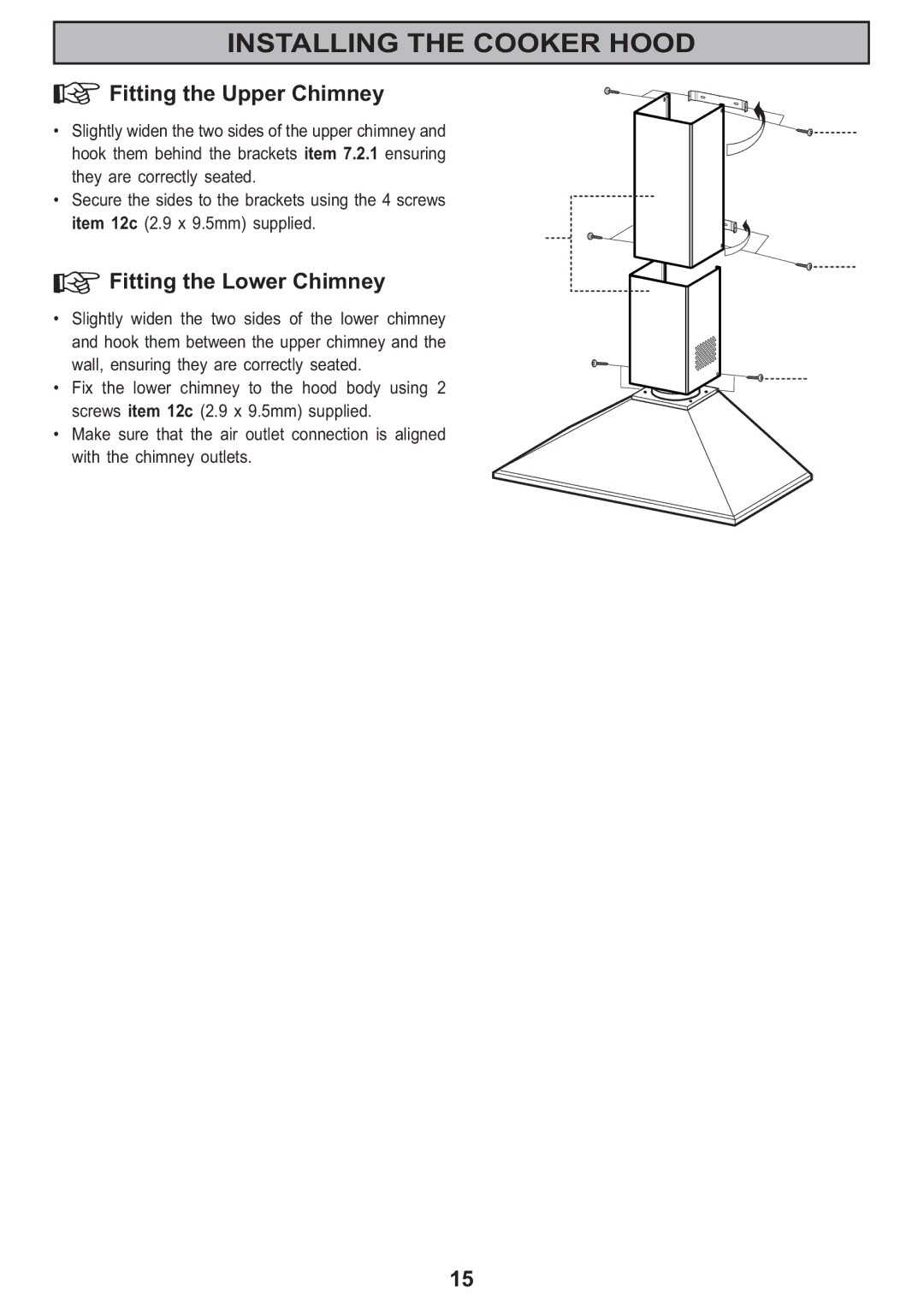 Zanussi ZHC905, ZHC705, ZHC605 manual Fitting the Upper Chimney, Fitting the Lower Chimney 