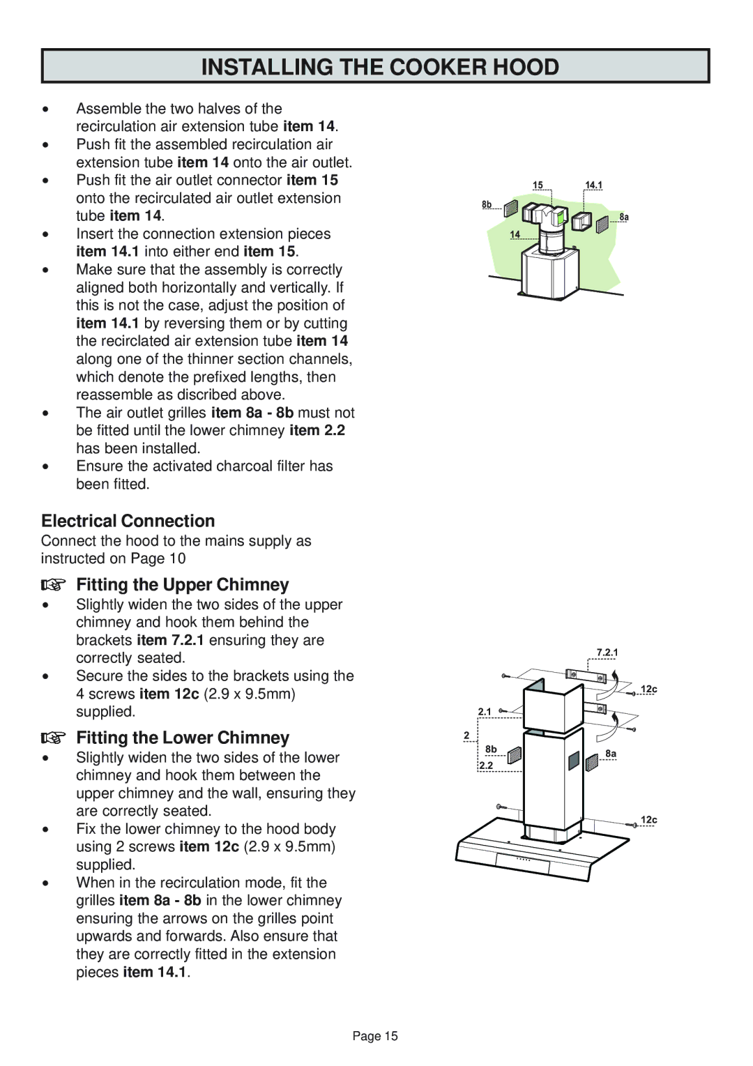 Zanussi ZHC960 manual Fitting the Upper Chimney, Fitting the Lower Chimney 