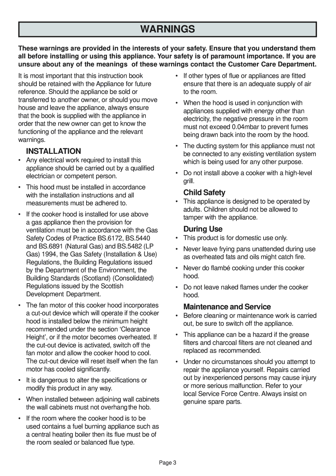 Zanussi ZHC960 manual Child Safety, During Use, Maintenance and Service 