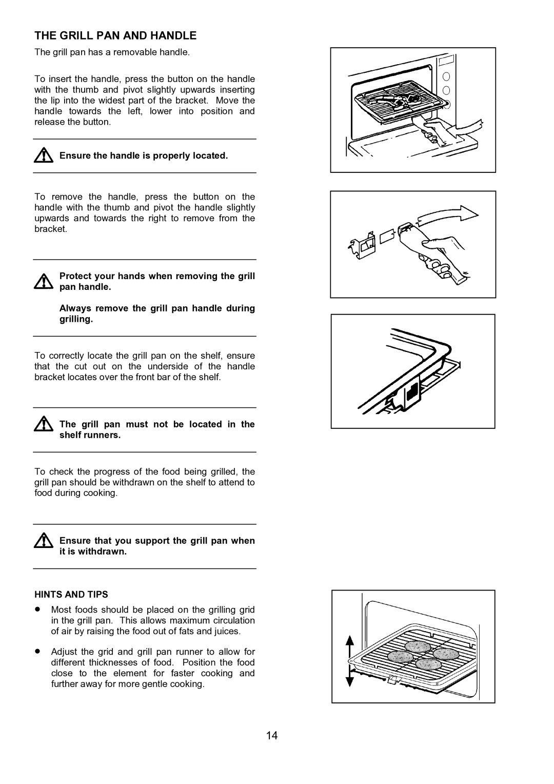 Zanussi ZHF 470 manual Grill PAN and Handle, Ensure the handle is properly located 