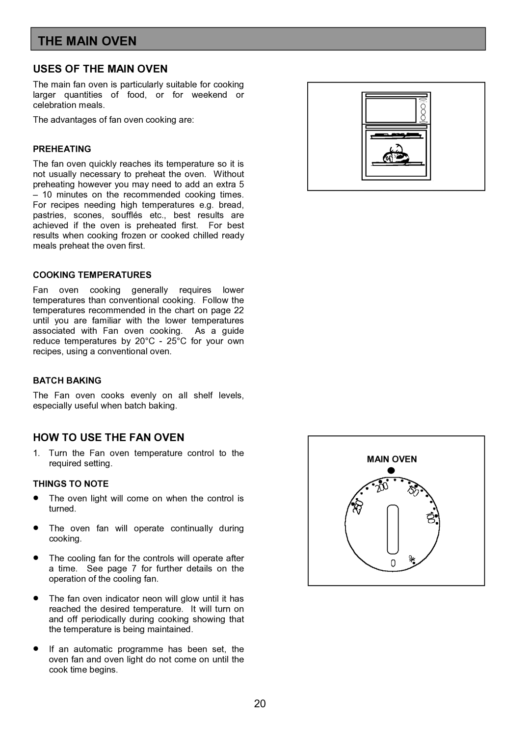 Zanussi ZHF 470 manual Uses of the Main Oven, HOW to USE the FAN Oven 