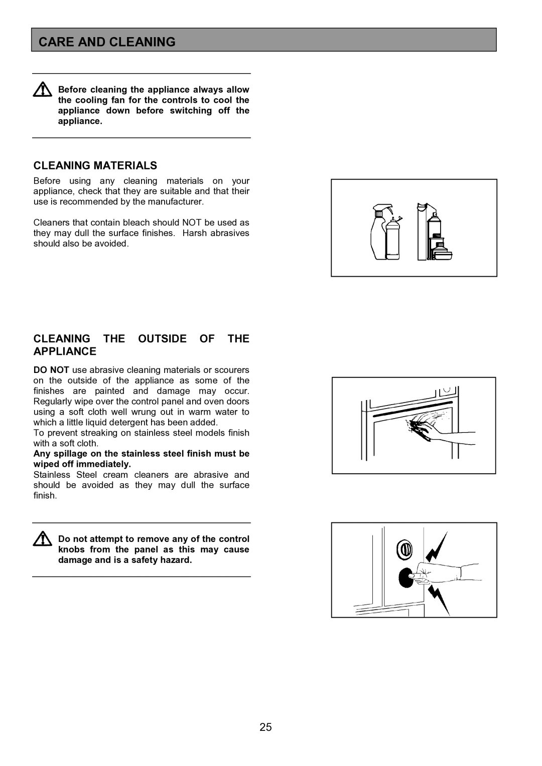 Zanussi ZHF 470 manual Care and Cleaning, Cleaning Materials, Cleaning the Outside of the Appliance 