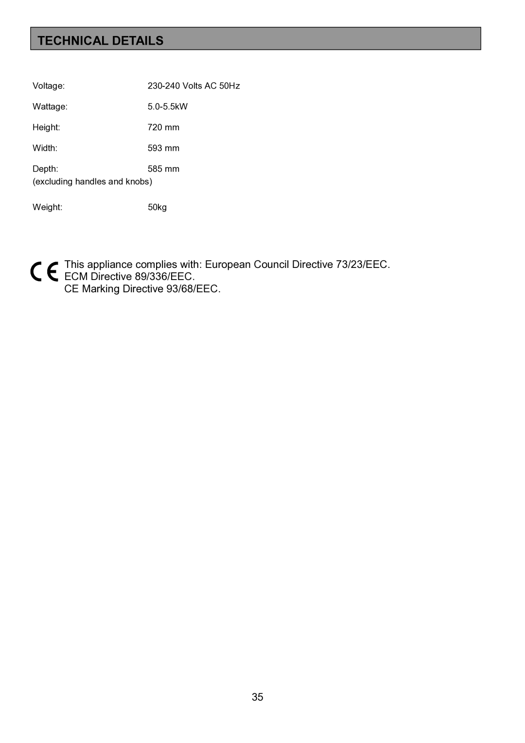 Zanussi ZHF 470 manual Technical Details 