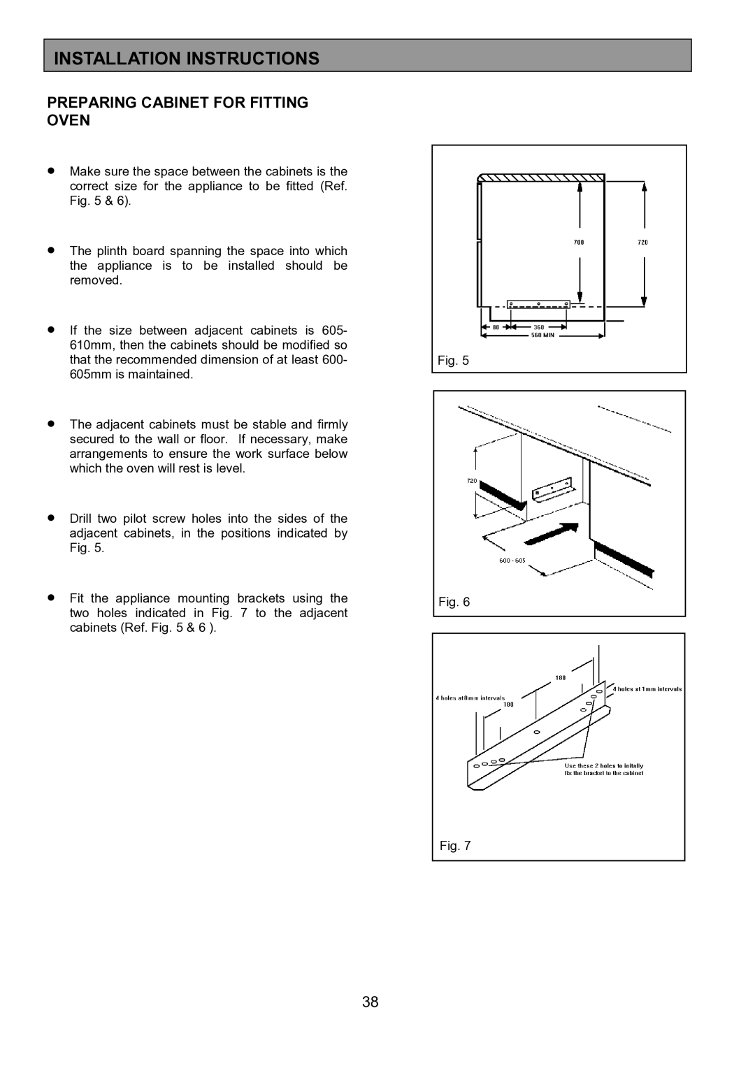 Zanussi ZHF 470 manual Preparing Cabinet for Fitting Oven 