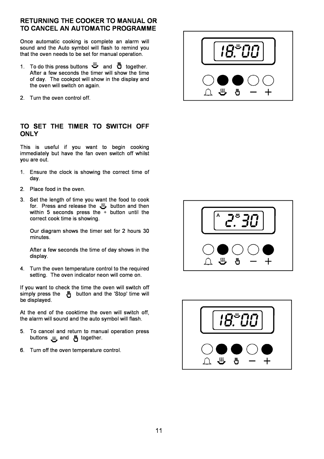 Zanussi ZHF865 Returning The Cooker To Manual Or To Cancel An Automatic Programme, To Set The Timer To Switch Off Only 