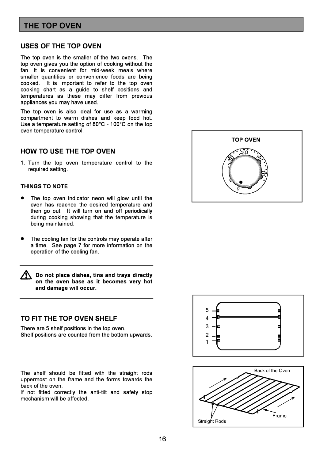 Zanussi ZHF865 manual Uses Of The Top Oven, How To Use The Top Oven, To Fit The Top Oven Shelf, Things To Note 