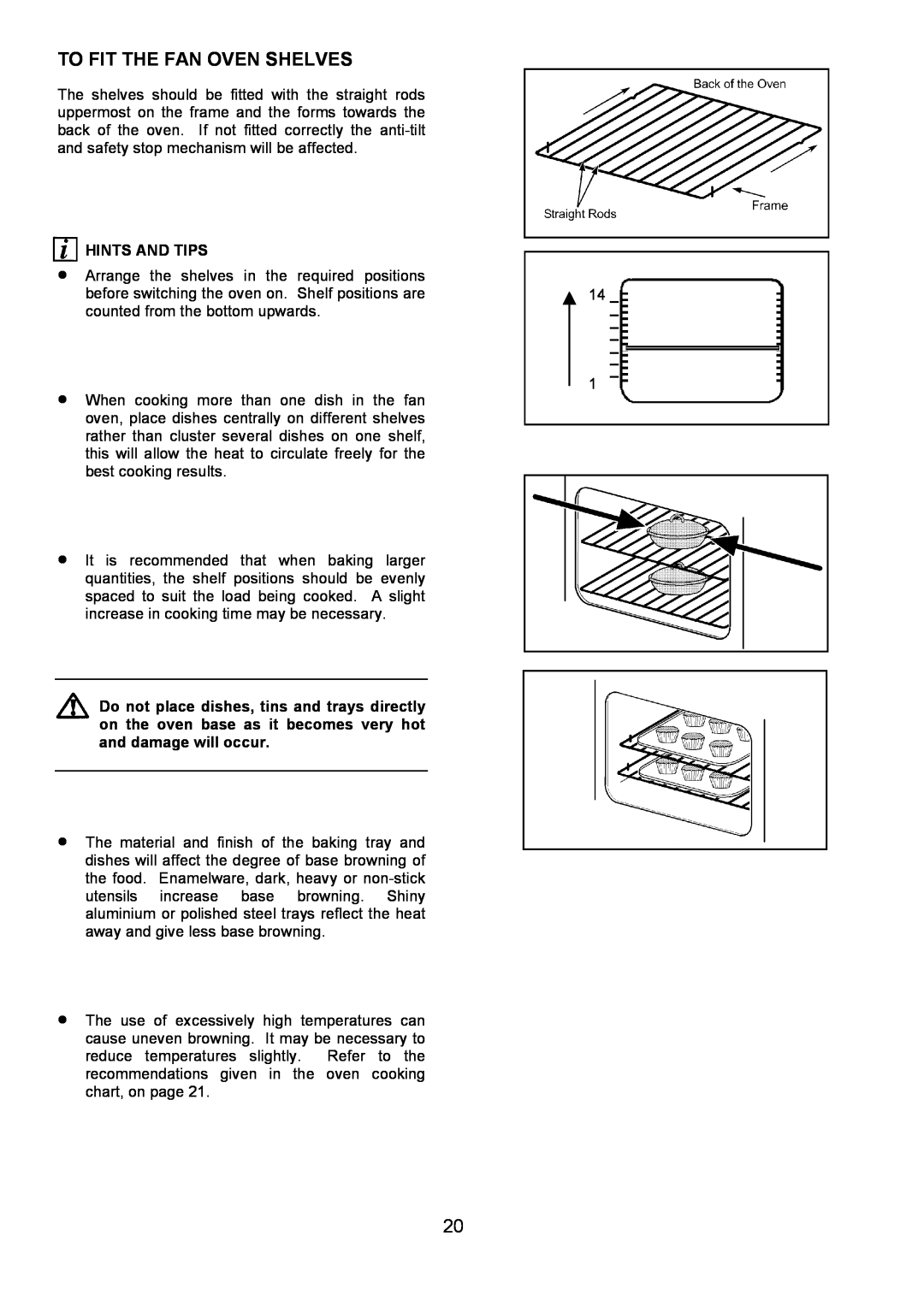 Zanussi ZHF865 manual To Fit The Fan Oven Shelves, Hints And Tips 