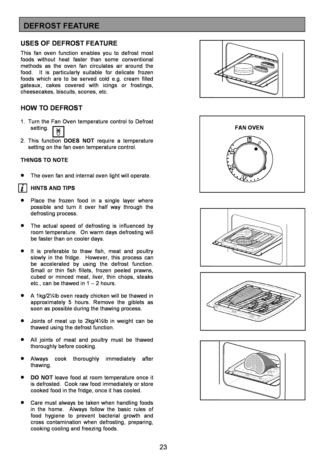 Zanussi ZHF865 manual Uses Of Defrost Feature, How To Defrost, Things To Note, Hints And Tips, Fan Oven 